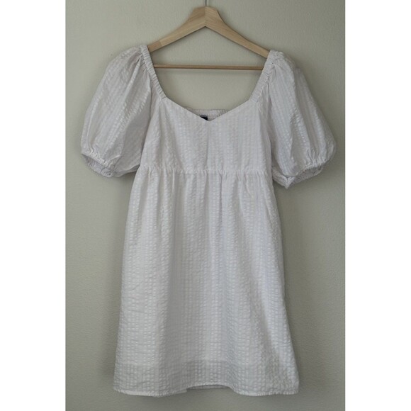 Old Navy Dresses & Skirts - Old Navy White Seersucker Dress Puff Sleeves XS Babydoll Cottage Coastal Preppy